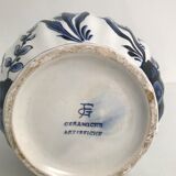 Vase with vintage blue and white flower pattern signed