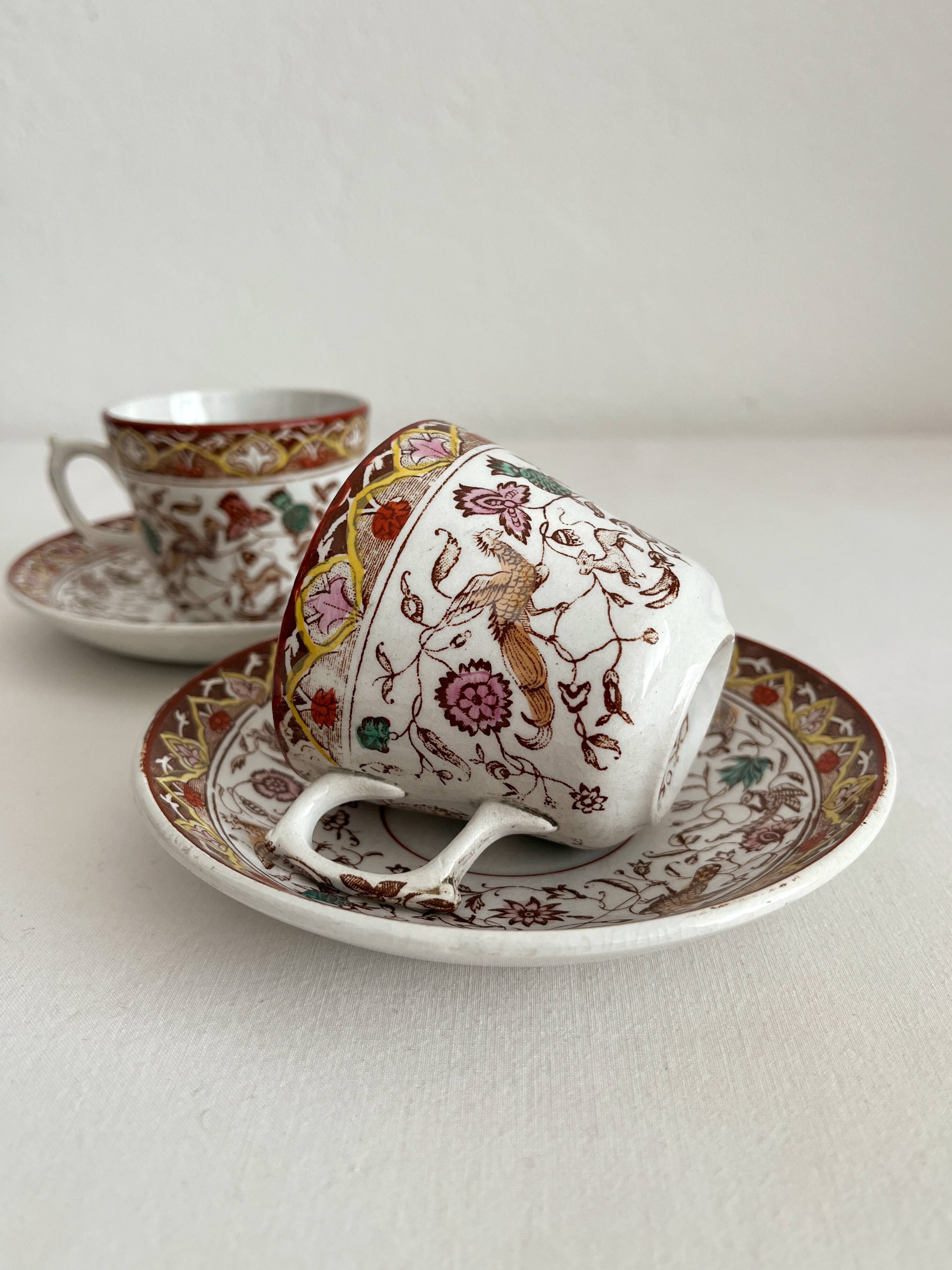 2 polychrome ironstone coffee cups Choisy le Roi