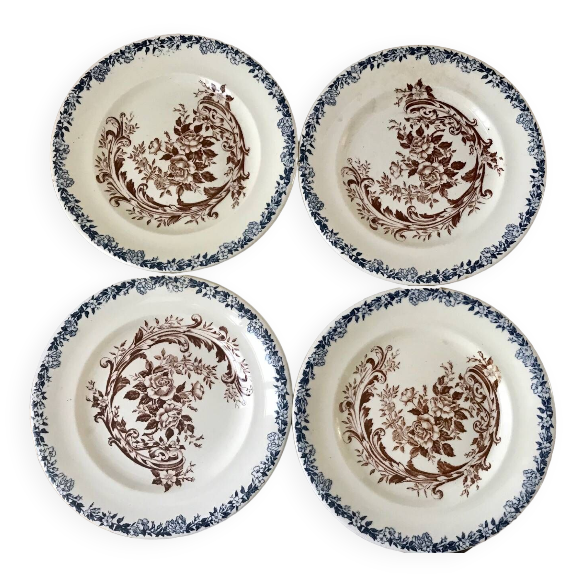 Set of 4 flat plates in Terre de Fer, Rocaille model, 19th century