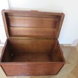 Vintage storage chest - curved - woven rattan - 1970s - mahogany colour