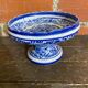 Fruit Bowl White Ceramic Vintage Blue Decor #D552