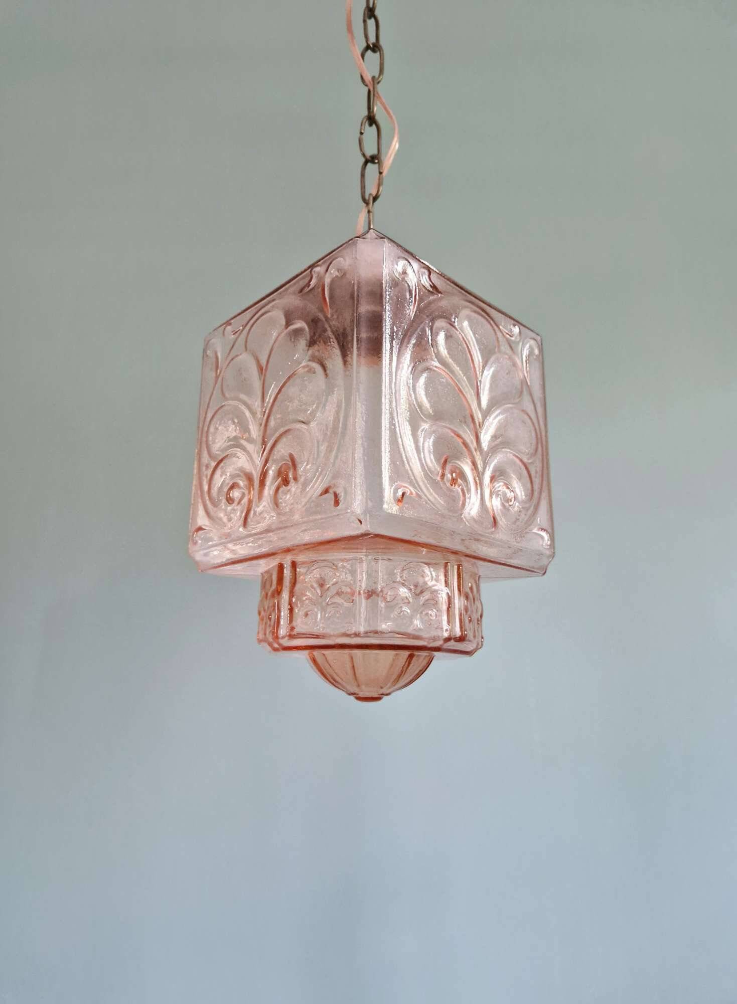 Art Deco pale pink glass pendant light, 1920s-30s