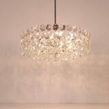 Grand lustre en laiton nickelé Bakalowits avec cristaux en diamant, Autriche, 1950