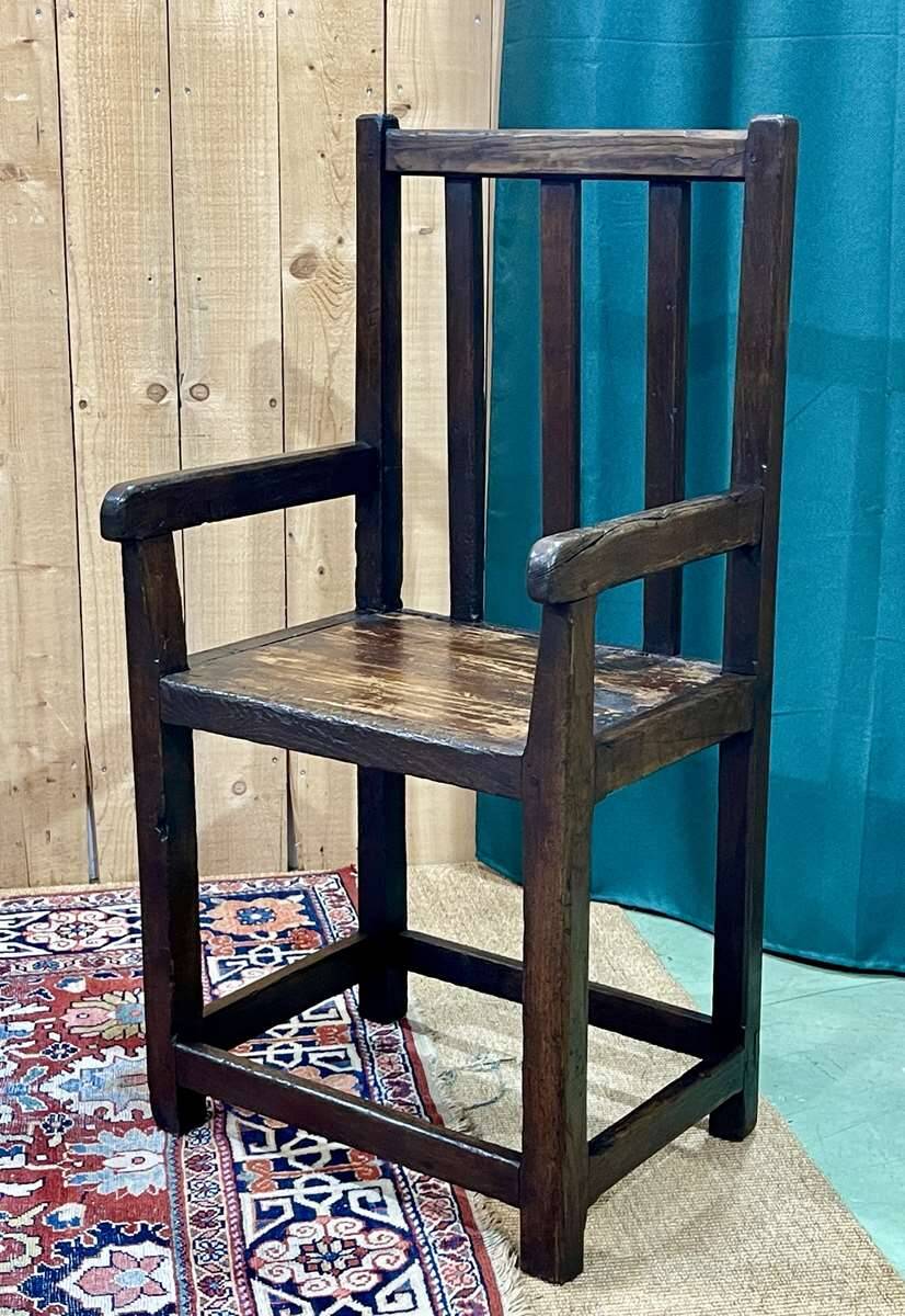 19th century Breton fireplace bench in oak, fir and chestnut