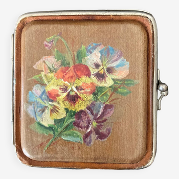 Old wooden, metal and silk cigarette case 19th century