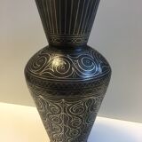 Ancien Vase en Acier Damasquiné d'Argent Style Indo-Persan Travail Marocain