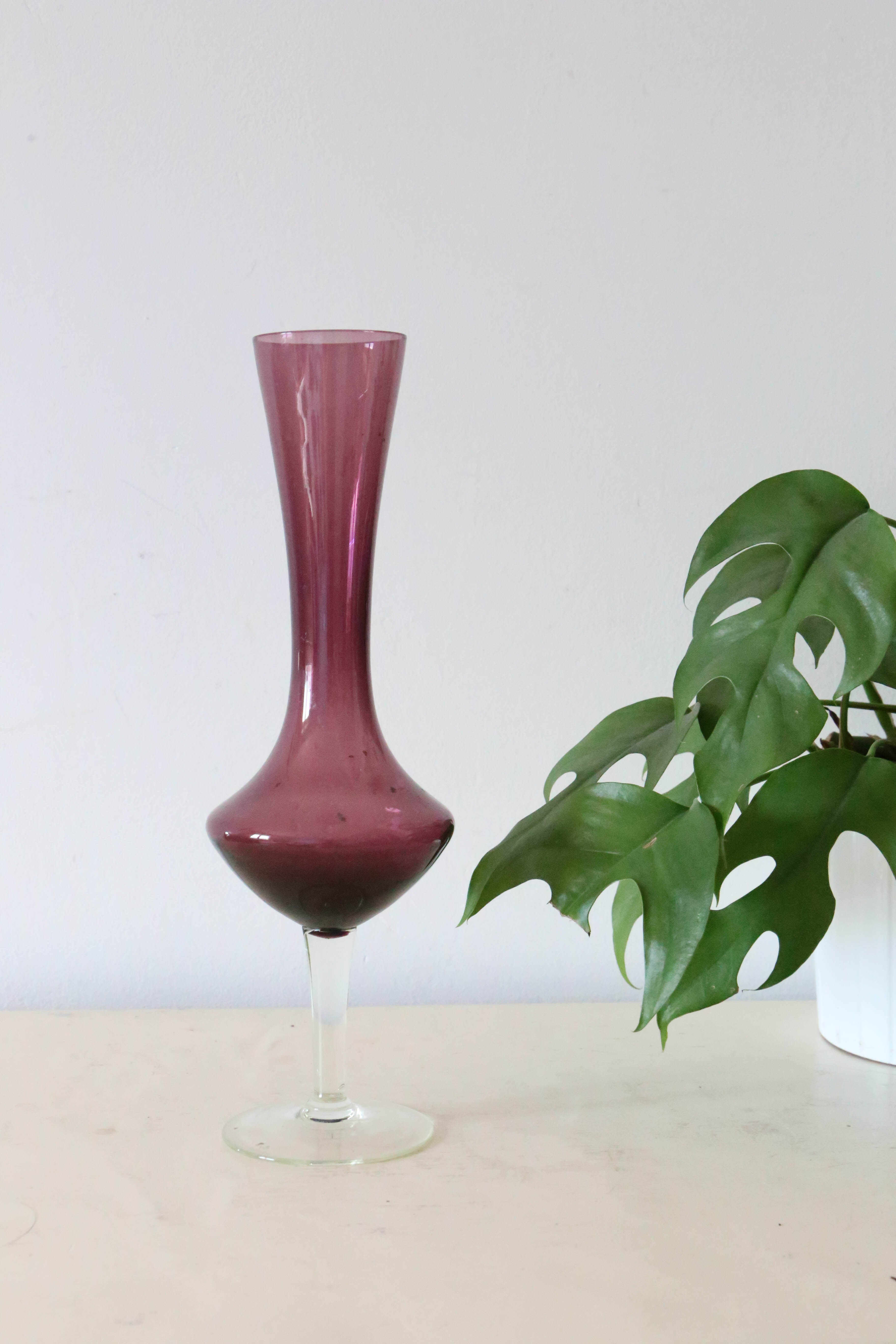 Vase in purple and transparent opaline, vintage