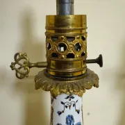 Gien: pair of antique oil lamps in fine earthenware richly decorated.