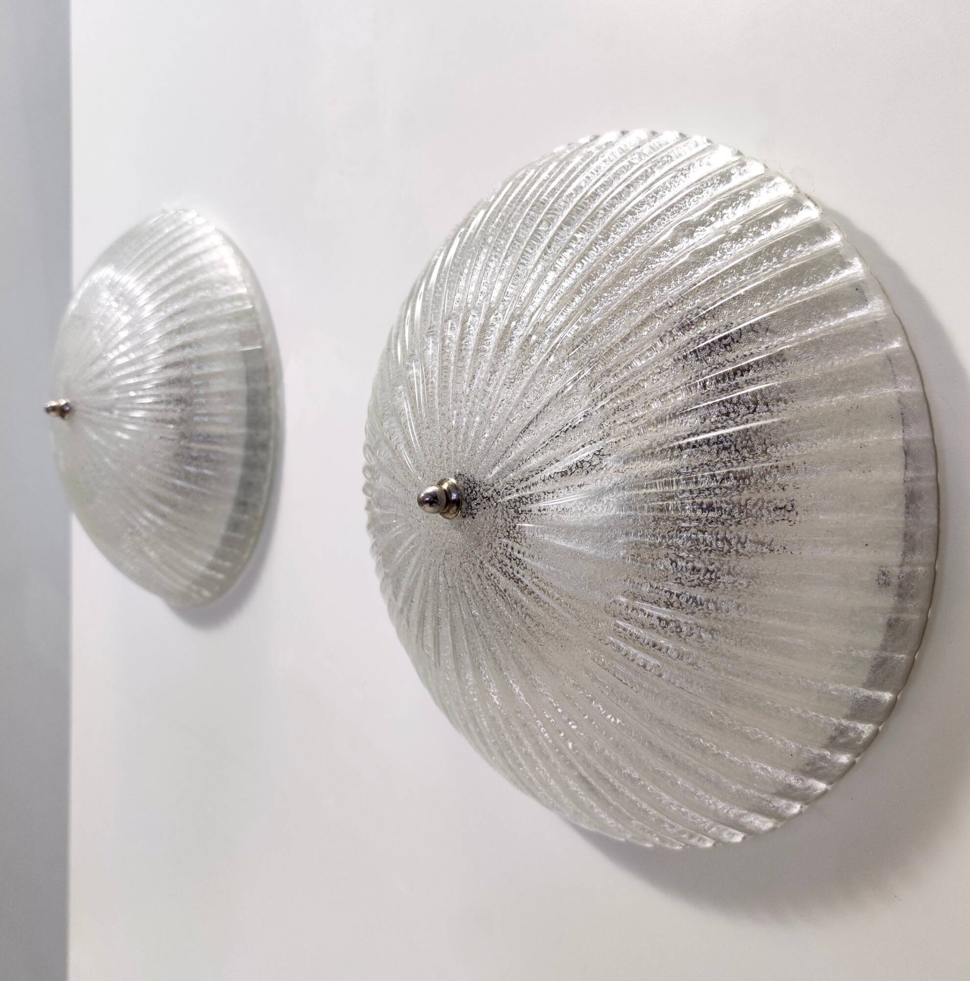 Pair of Round Murano Glass Ceiling Lights or Sconces, Italy