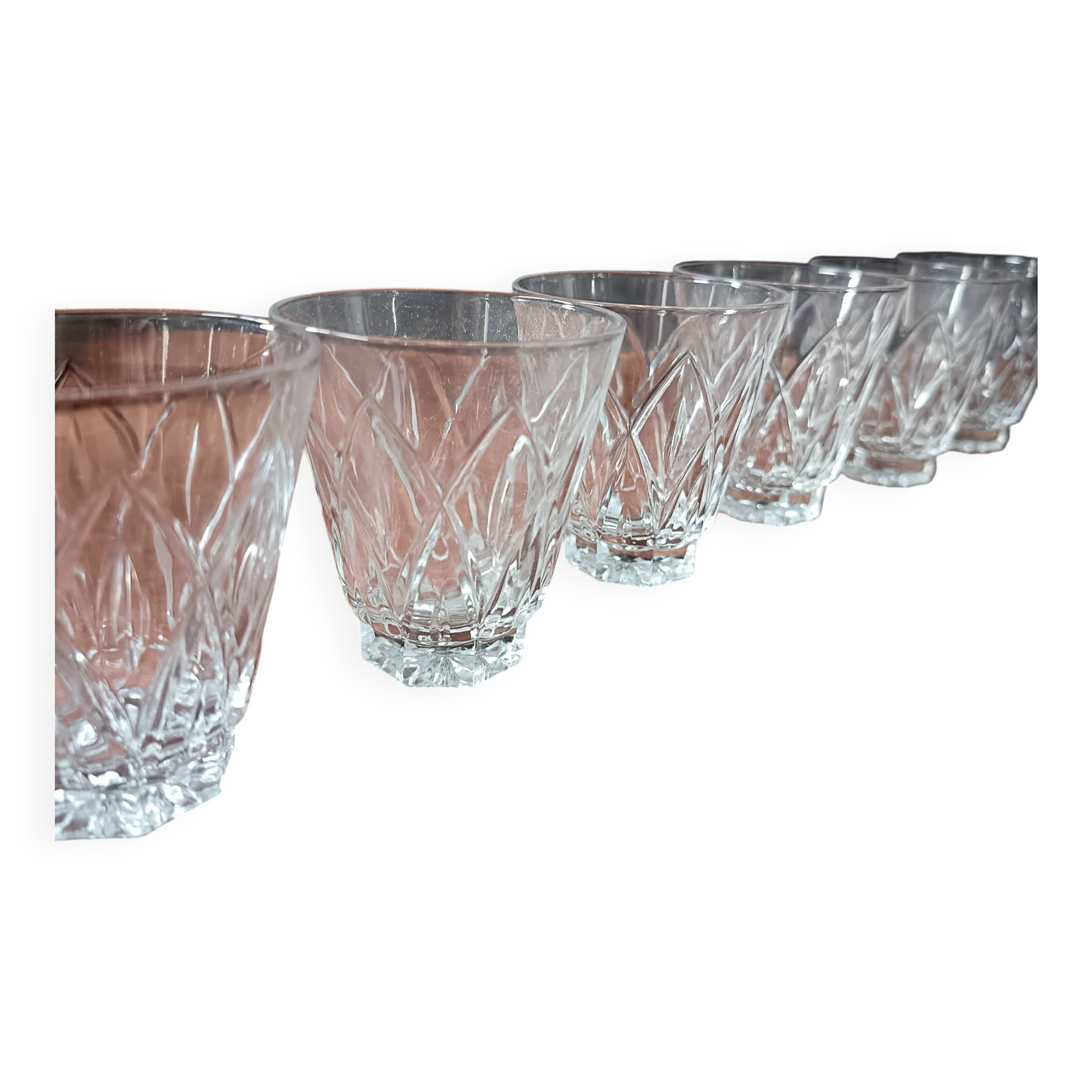 6 small 8 cl glasses in VMC glass Reims France vintage