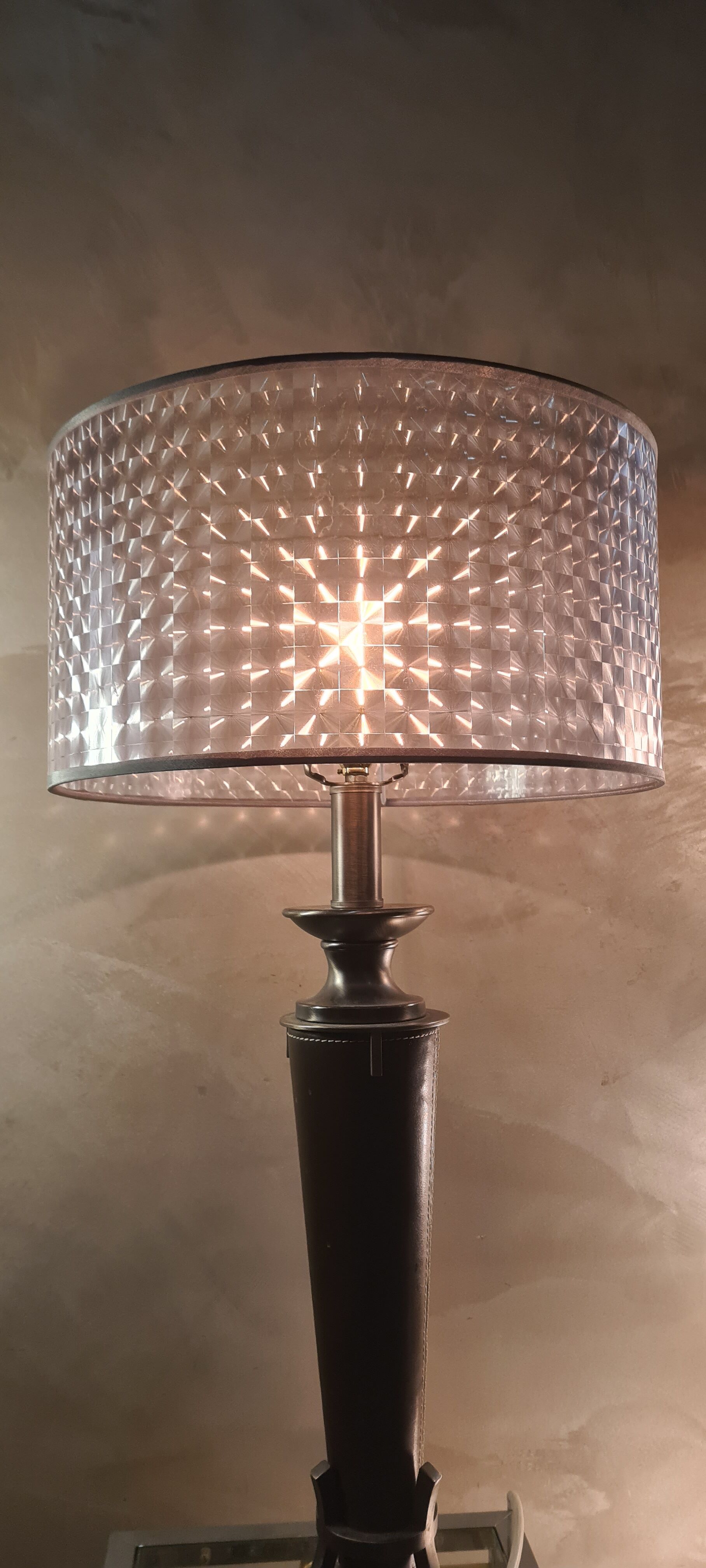 Lamp 1970 sheathed in brown leather iron brush 48xh74