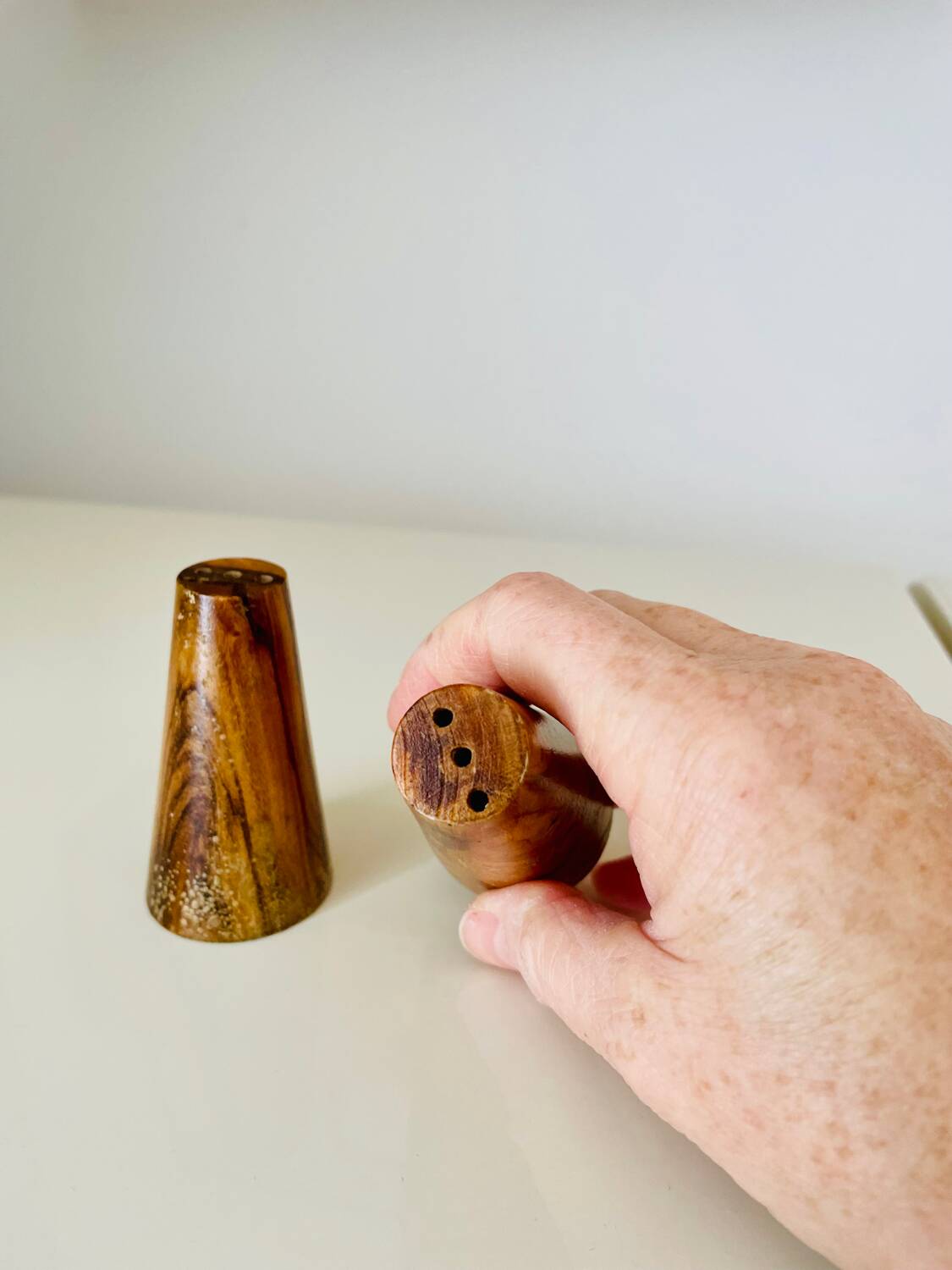 Vintage olive wood salt and pepper set