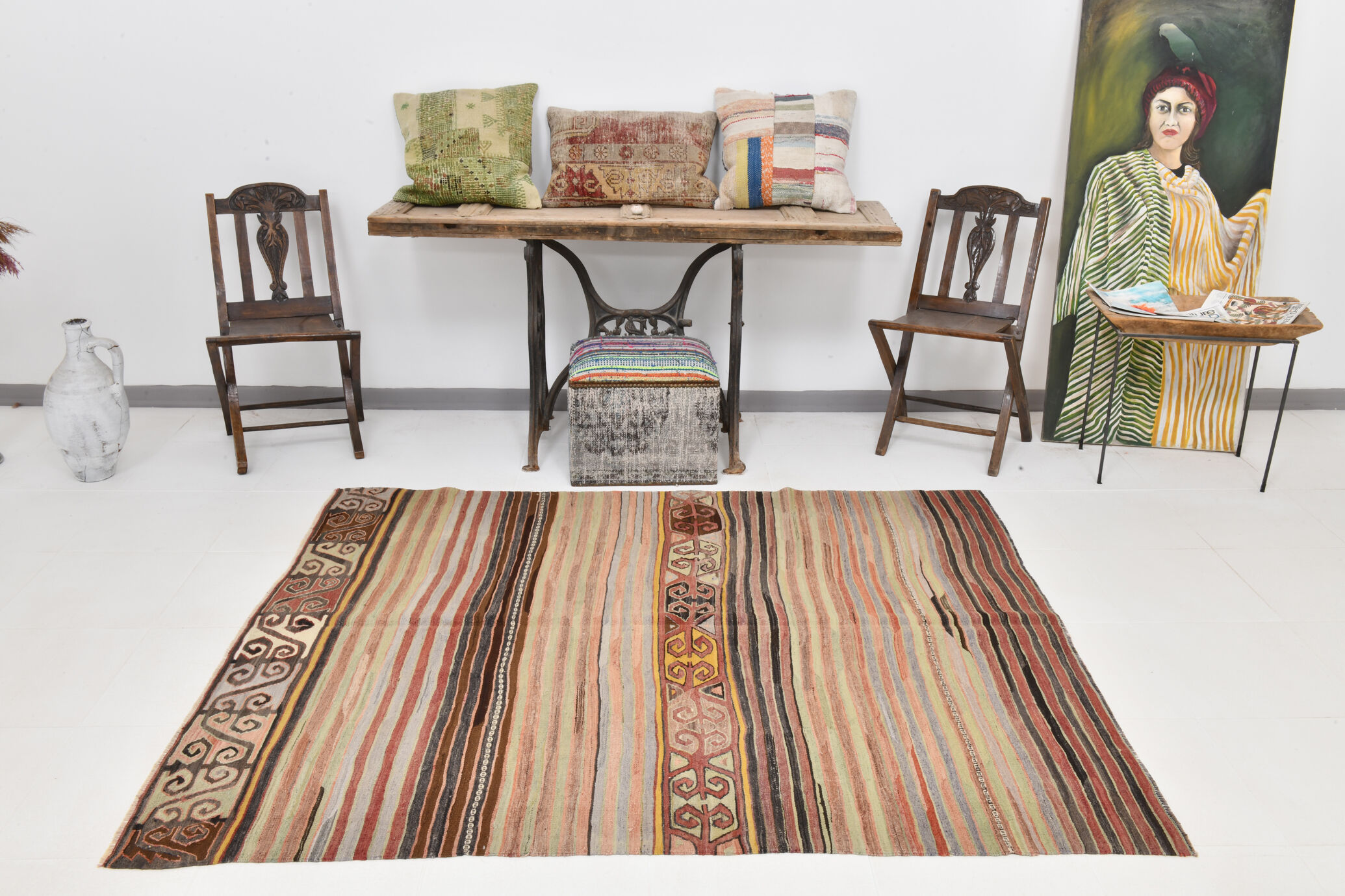 Wool on cotton kilim rug 202x166cm