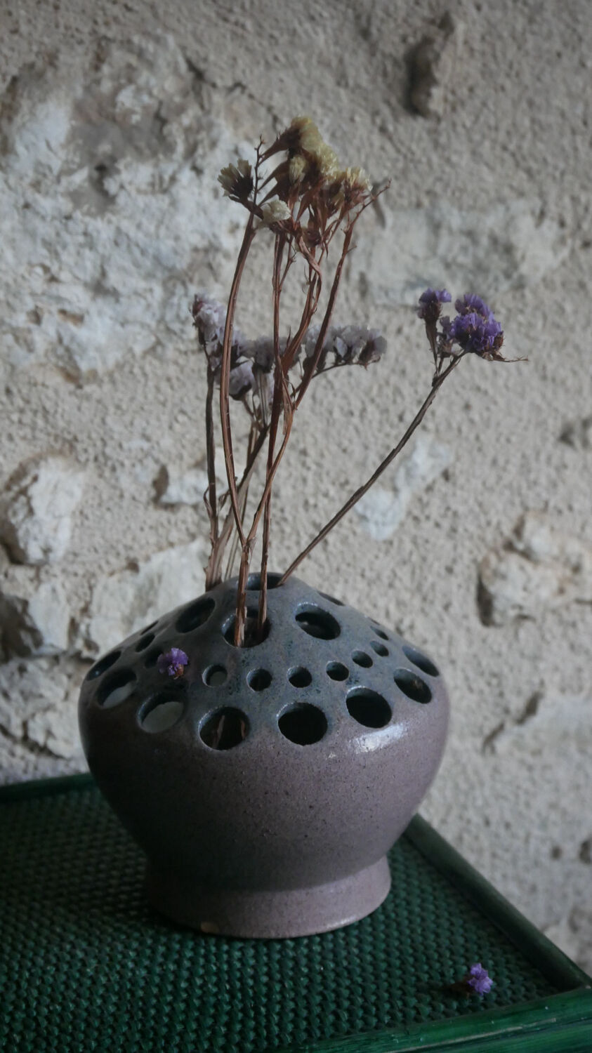 Pique-fleurs vintage en grès Accolay (pièce unique)