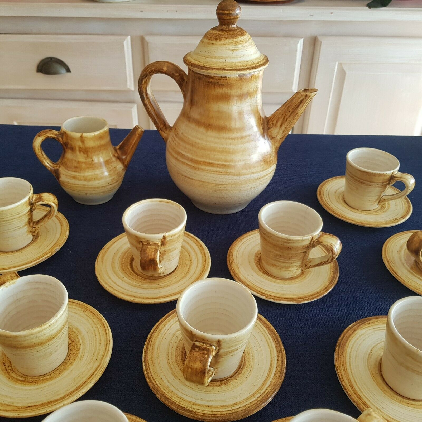 Coffee service 10 people Longchamp ceramic ceramic vintage cracked