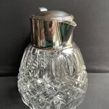 Important jug with ice reserve in cut crystal and silver-plated metal