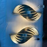 Pair of Mathieu brushed aluminum wall lights 70'S