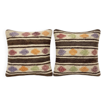 Set of 2 vintage kilim cushion covers 61x61 cm