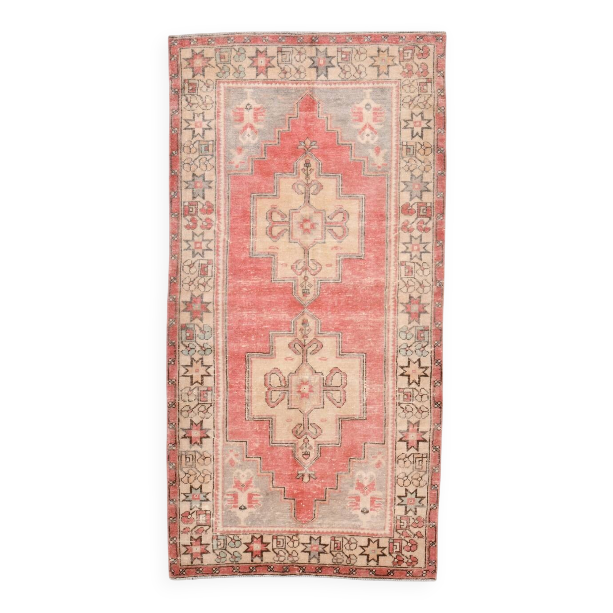 4x8 Vintage Soft Red & Samon Beige Turkish Handwoven Vintage Rug,177x230 Cm