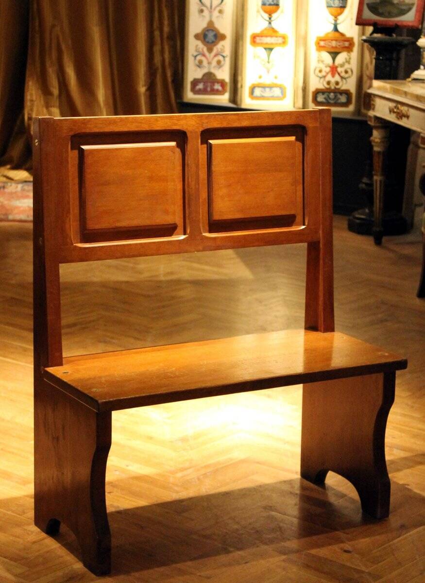 Vintage Italian Modern High Back Bench in Wood, 1950s