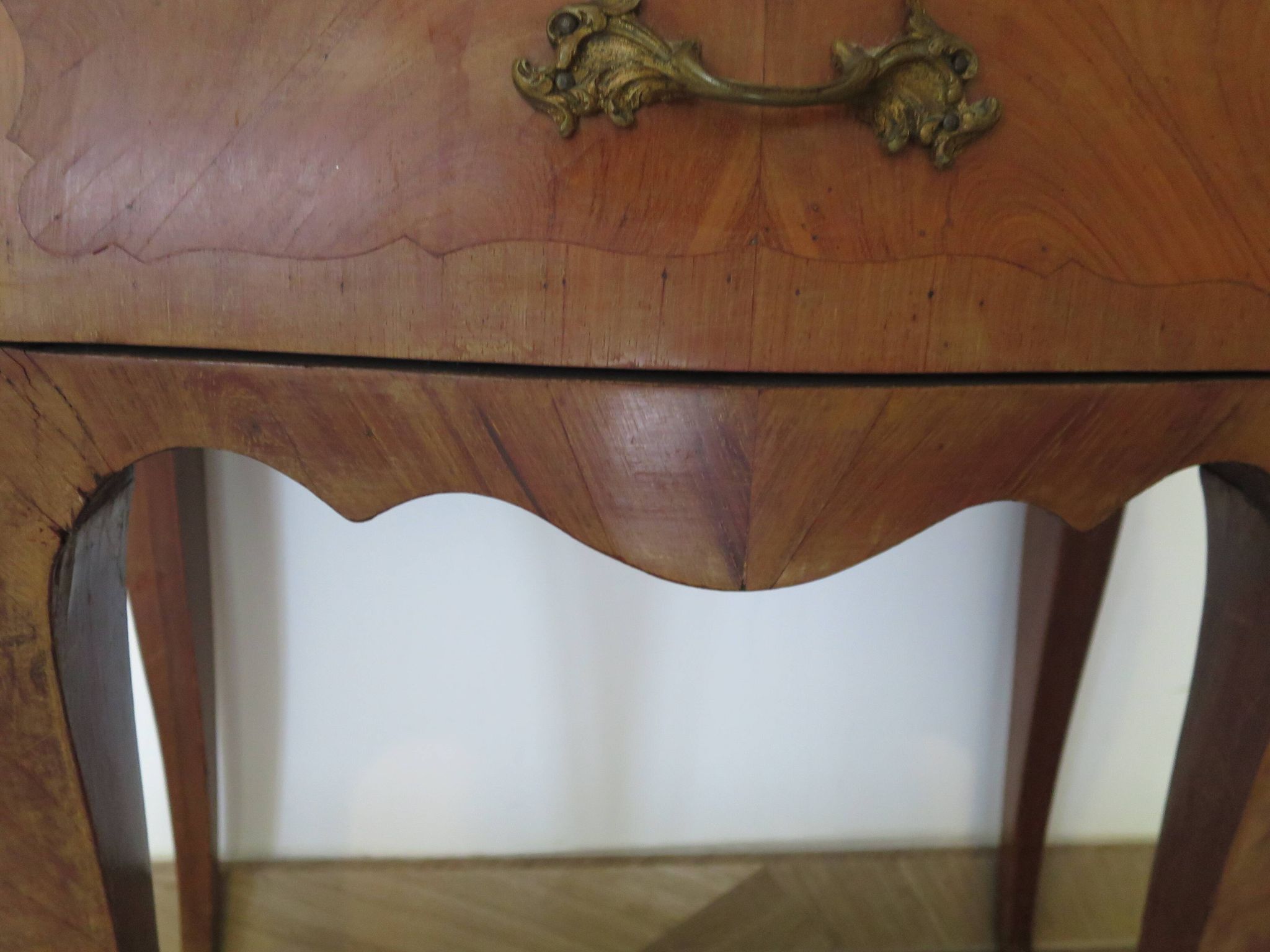 Paire de 2 chevets-louis xv-marqueterie-2 tiroirs-marbre rose