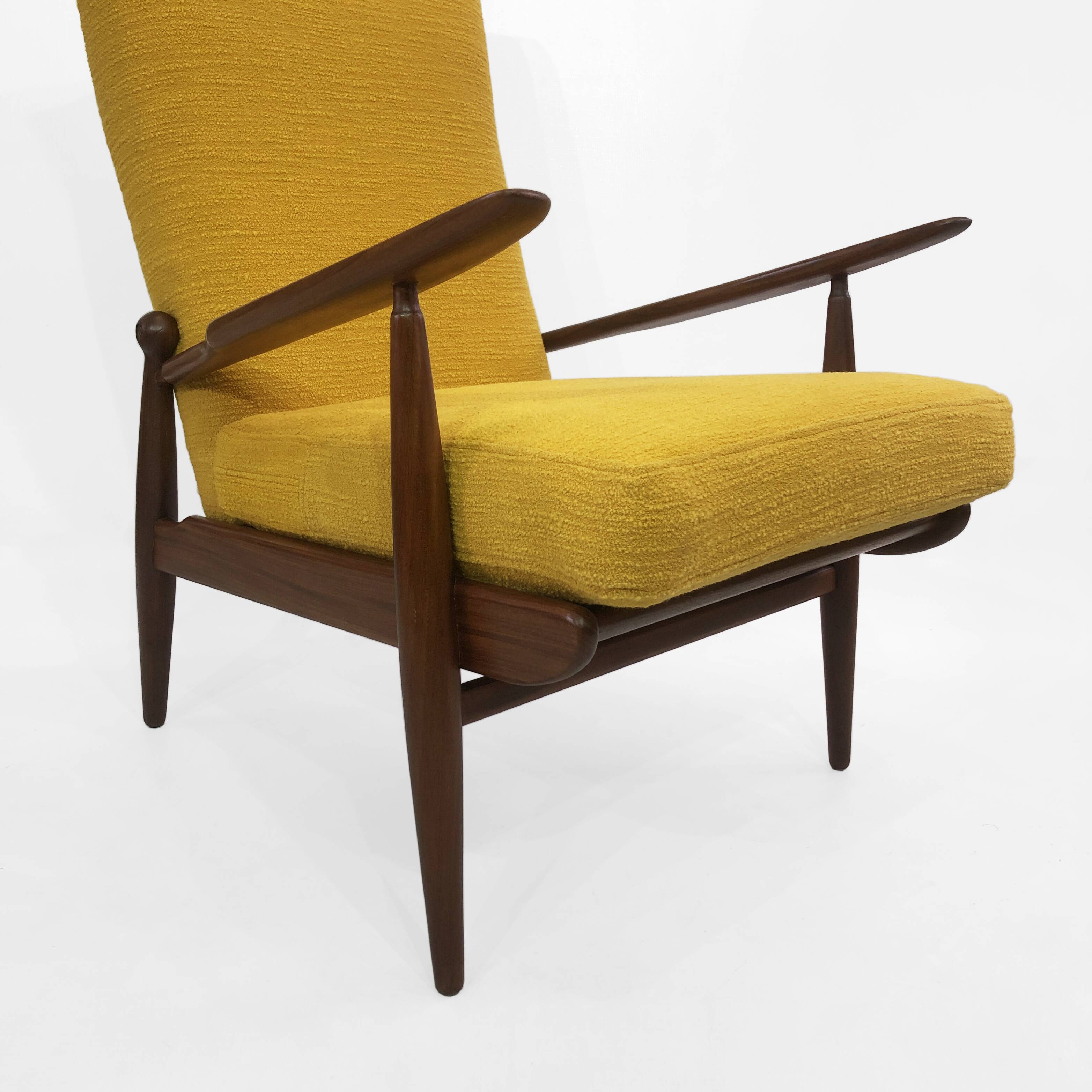 1960s High Back Yellow Bouclé Lounge Armchair Vintage Midcentury Lounge