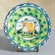 Vintage Italian large salad bowl in hand-painted ceramic with a house and palm trees.