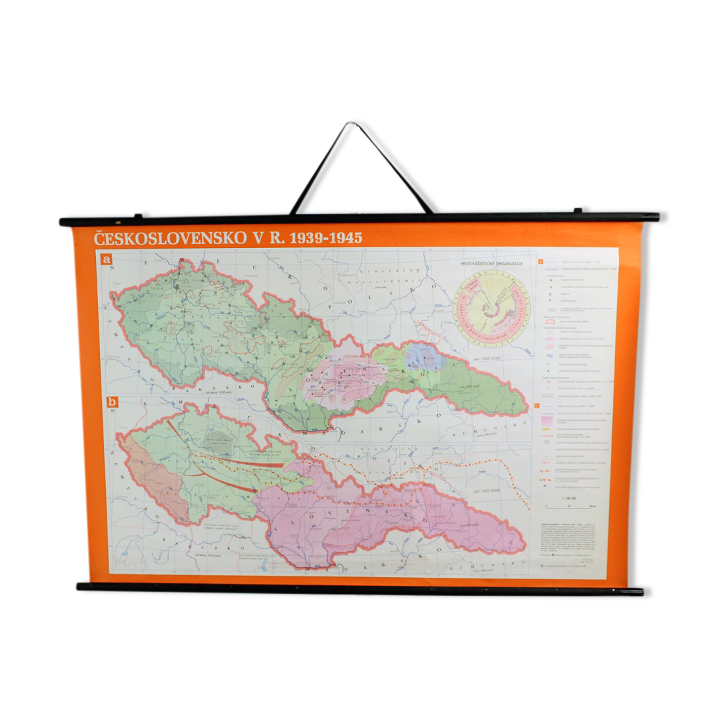 Vintage School Map Of Czechoslovakia In 1939 1945, 1960s