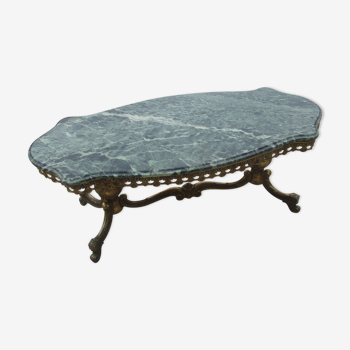 Coffee table, bronze foot, sea green marble top