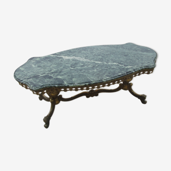 Table basse, pied bronze dessus marbre vert de mer