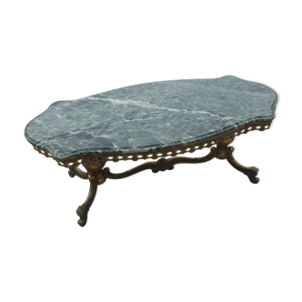 Table basse, pied bronze dessus marbre vert de mer