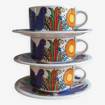 Service of 3 Acapulco cups and saucers