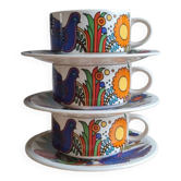 Service of 3 Acapulco cups and saucers