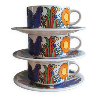 Service of 3 Acapulco cups and saucers