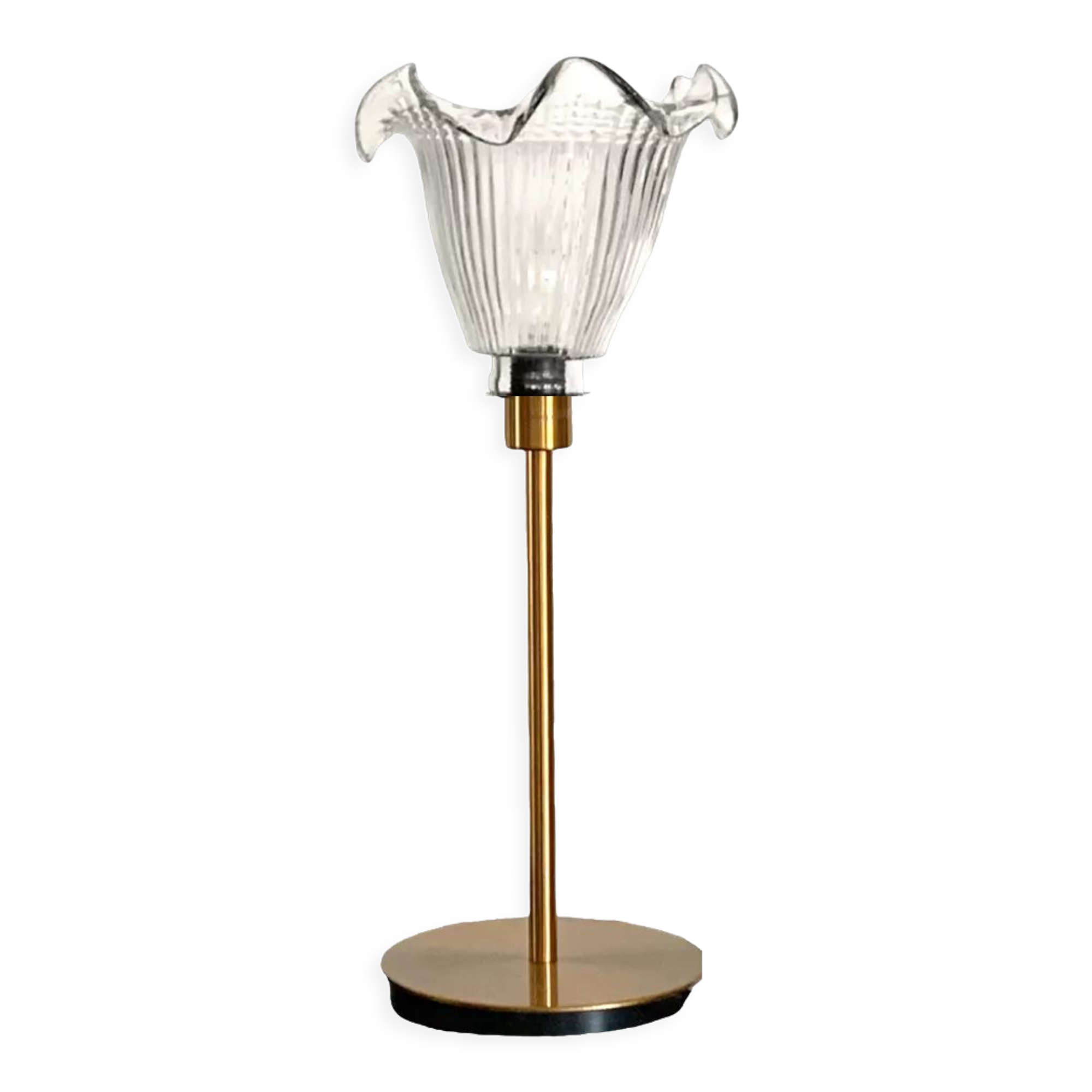 Table lamp with a vintage antique globe in ridged glass mounted on gilded stand