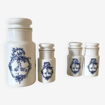 Set of 4 apothecary pots or bottles in old Italian opaline