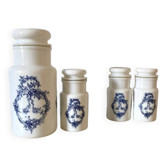 Set of 4 apothecary pots or bottles in old Italian opaline