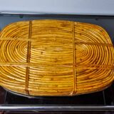 Rattan and brass tray, Italy, 1970