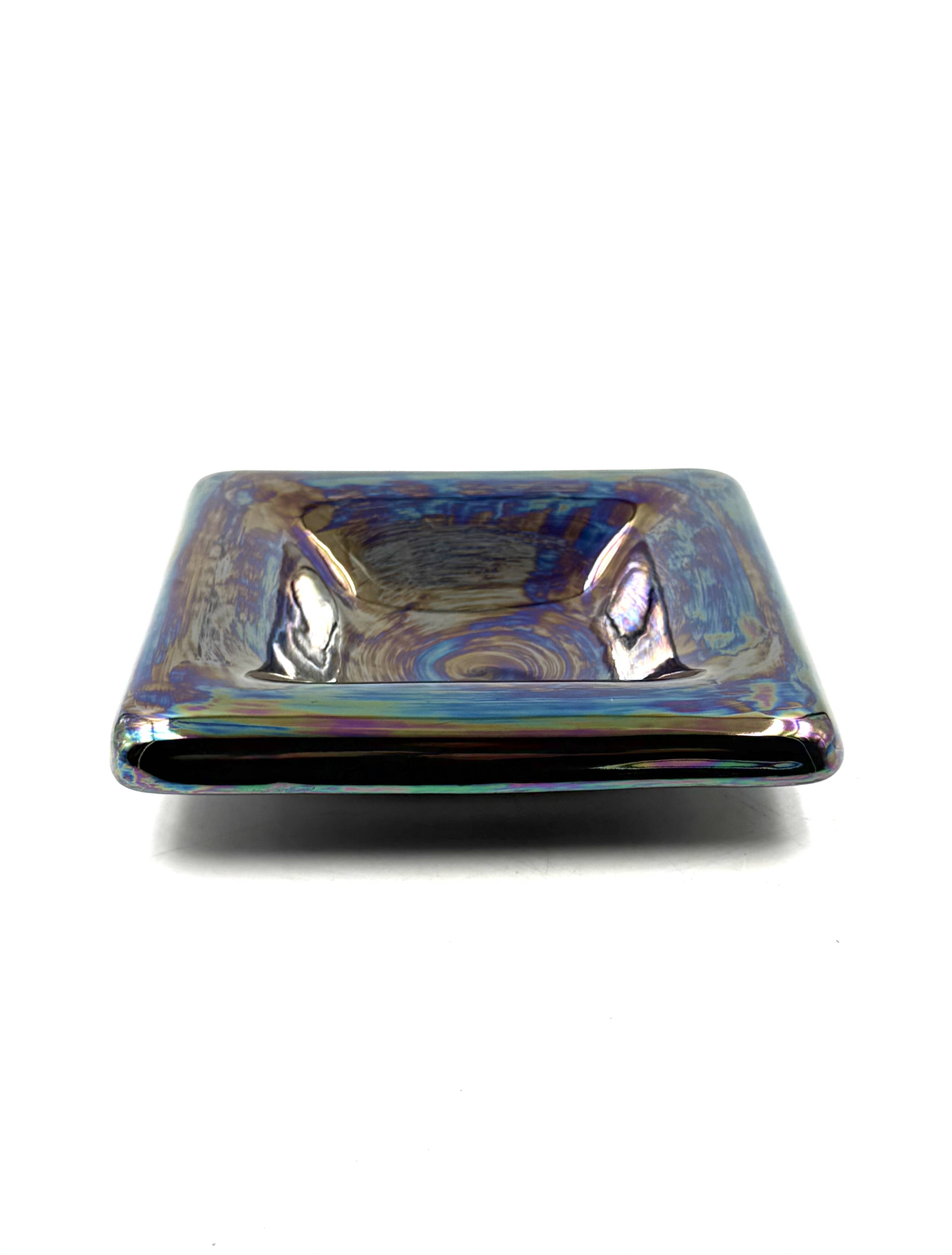 Mid-century modern iridescent ceramic ashtray/ vide poche, Paoli Italy 1970