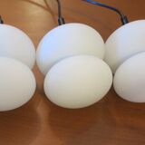 Set of 3 opal glass organically shaped pendant lights, 1960s