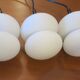 Set of 3 opal glass organically shaped pendant lights, 1960s