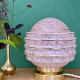 Vintage art deco globe table lamp in pink and gold Clichy glass