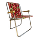 Vintage folding camping armchair with red flower pattern from sieger made in germany