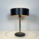 Black Quilted Leather Table Lamp and Golden Brass. French Craftsmanship.