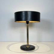 Black Quilted Leather Table Lamp and Golden Brass. French Craftsmanship.