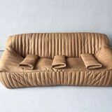 Camel leather 3-seater sofa attributed to Annie Hieronimus for Cinna Ligne Roset, 1973