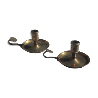 Duo de bougeoirs à main rat de cave en laiton