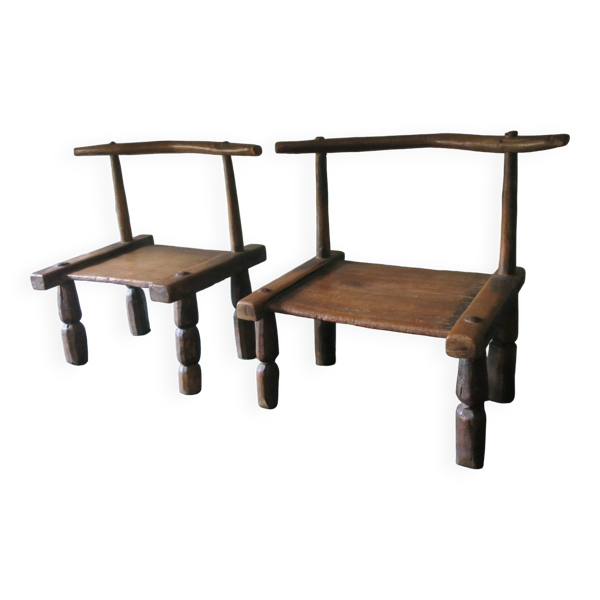 Paire de chaises lo anciennes sculptées à la main en Côte d'Ivoire, 1890