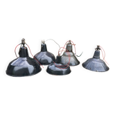 Set of 5 black industrial lamps from the 70s in their patina different formats
