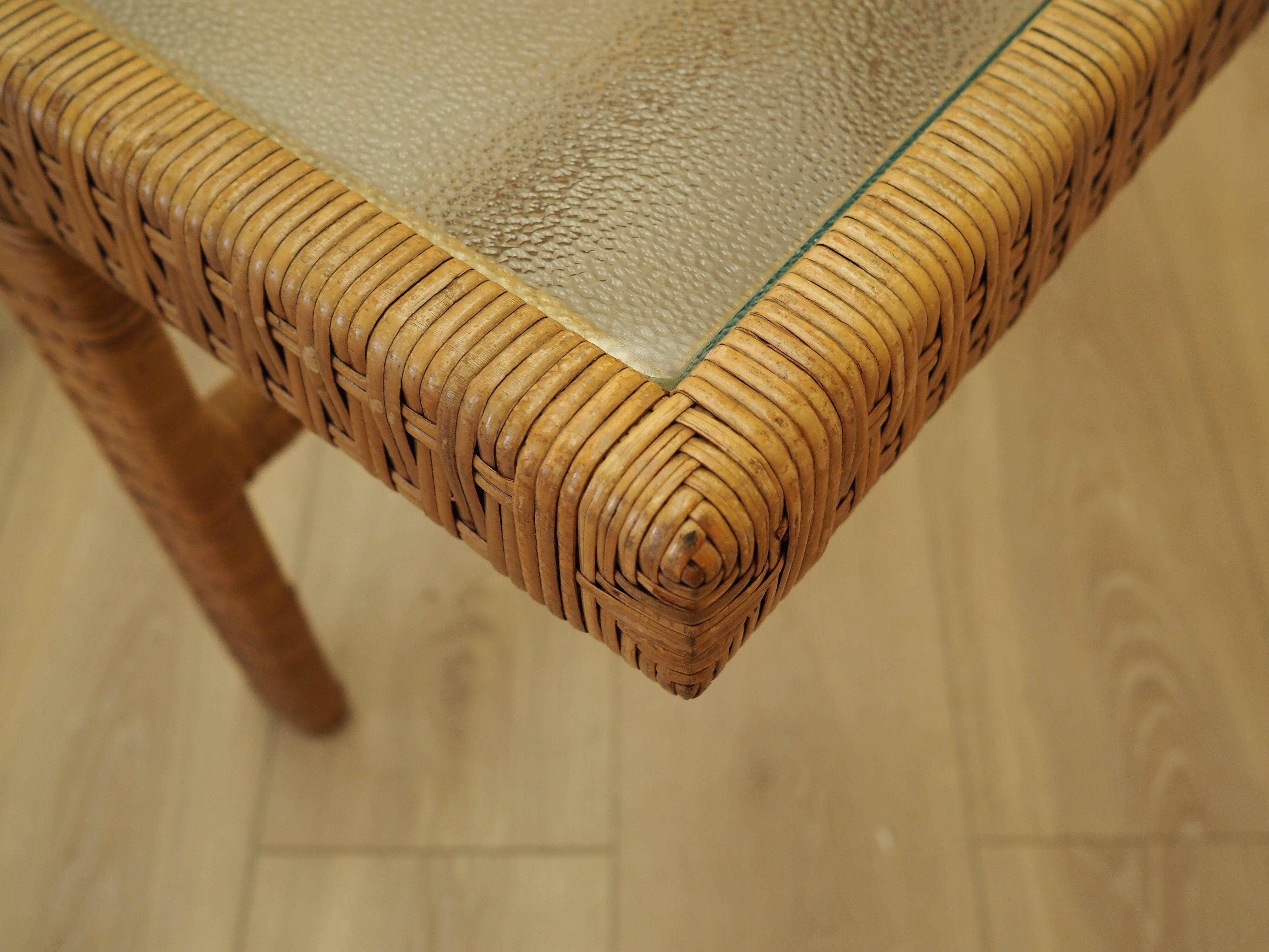 Glass and wicker side table, Danish design, 1970s, made in Denmark